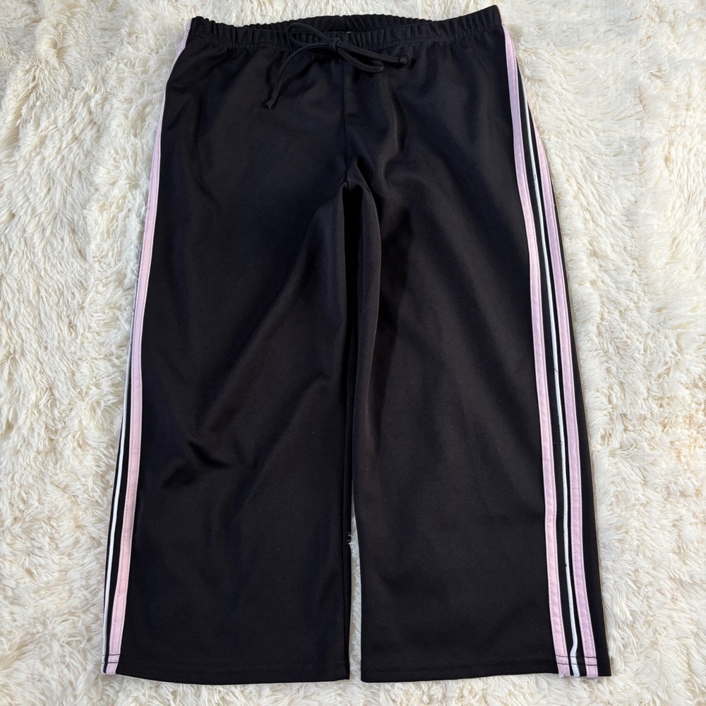 Pink Punch Womens Wide Leg Track Pants Black Pink Stripe Drawstring Large USA